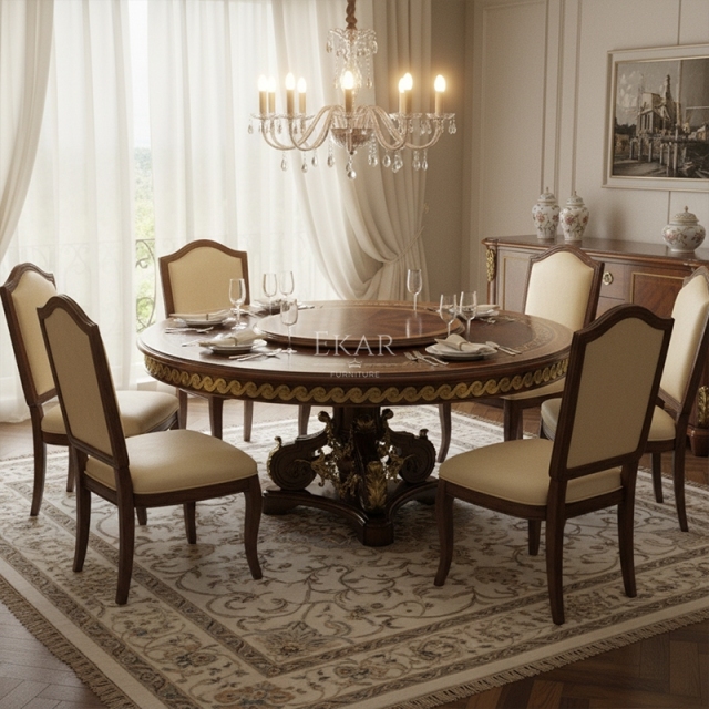 EKAR Sovereign Imperial Round Dining Table | Luxury English Style Hand-Inlaid Table with Lazy Susan |,EKAR FURNITURE CO.,LTD,EKAR Sovereign Imperial Round Dining Table | Luxury English Style Hand-Inlaid Table with Lazy Susan |,foshan furniture factory,custom Furniture factory,china furniture factory