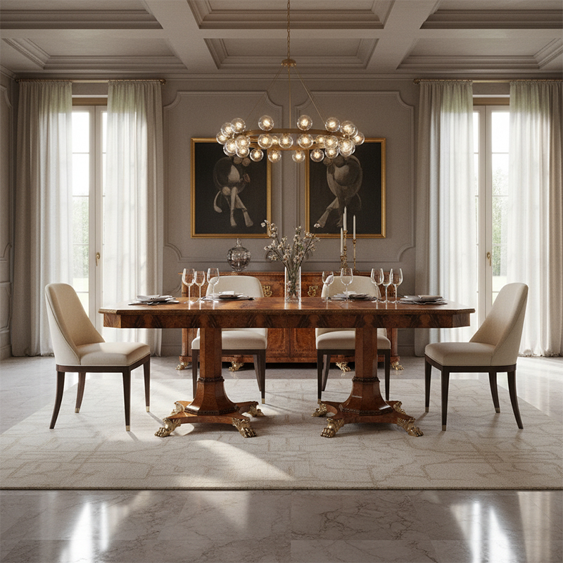 EKAR St. James Imperial Grand Dining Table | Luxury English Style Burl Wood Twin Pedestal Table |,EKAR FURNITURE CO.,LTD,EKAR St. James Imperial Grand Dining Table | Luxury English Style Burl Wood Twin Pedestal Table |,foshan furniture factory,custom Furniture factory,china furniture factory