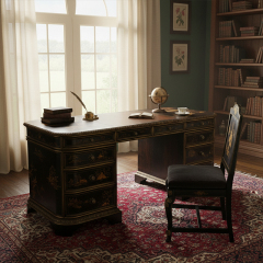 EKAR Dynasty Heritage Executive Desk | Hand-Painted English Style Black Lacquer Desk |,MY SHOP,EKAR Dynasty Heritage Executive Desk | Hand-Painted English Style Black Lacquer Desk |,foshan furniture factory,custom Furniture factory,china furniture factory