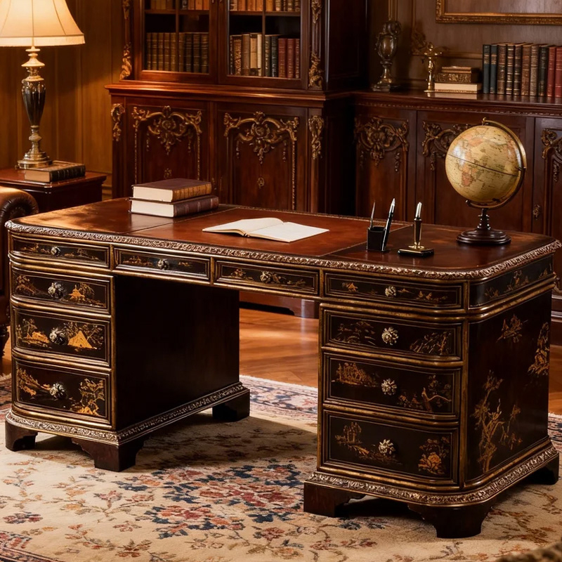 EKAR Dynasty Heritage Executive Desk | Hand-Painted English Style Black Lacquer Desk |,EKAR FURNITURE CO.,LTD,EKAR Dynasty Heritage Executive Desk | Hand-Painted English Style Black Lacquer Desk |,foshan furniture factory,custom Furniture factory,china furniture factory