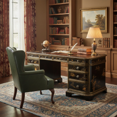 EKAR Dynasty Heritage Executive Desk | Hand-Painted English Style Black Lacquer Desk |,MY SHOP,EKAR Dynasty Heritage Executive Desk | Hand-Painted English Style Black Lacquer Desk |,foshan furniture factory,custom Furniture factory,china furniture factory