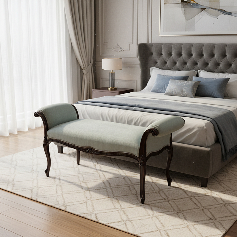 EKAR Sovereign Manor Luxury Bed End Bench | English Style Hand-Carved Bedroom Settee |,EKAR FURNITURE CO.,LTD,EKAR Sovereign Manor Luxury Bed End Bench | English Style Hand-Carved Bedroom Settee |,foshan furniture factory,custom Furniture factory,china furniture factory