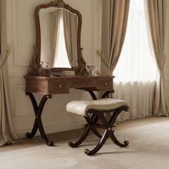 EKAR Sovereign Luxury Vanity Stool | English Style Hand-Carved X-Frame Bedroom Stool |,MY SHOP,EKAR Sovereign Luxury Vanity Stool | English Style Hand-Carved X-Frame Bedroom Stool |,foshan furniture factory,custom Furniture factory,china furniture factory