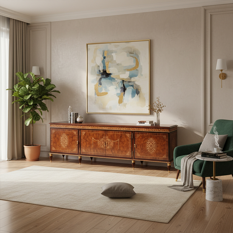 EKAR Royal Ambassador Luxury TV Stand | English Style Inlaid Burlwood Media Console |,EKAR FURNITURE CO.,LTD,EKAR Royal Ambassador Luxury TV Stand | English Style Inlaid Burlwood Media Console |,foshan furniture factory,custom Furniture factory,china furniture factory
