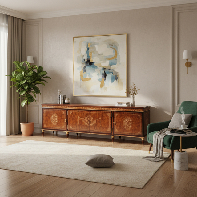 EKAR Royal Ambassador Luxury TV Stand | English Style Inlaid Burlwood Media Console |,MY SHOP,EKAR Royal Ambassador Luxury TV Stand | English Style Inlaid Burlwood Media Console |,foshan furniture factory,custom Furniture factory,china furniture factory