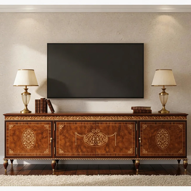 EKAR Royal Ambassador Luxury TV Stand | English Style Inlaid Burlwood Media Console |,EKAR FURNITURE CO.,LTD,EKAR Royal Ambassador Luxury TV Stand | English Style Inlaid Burlwood Media Console |,foshan furniture factory,custom Furniture factory,china furniture factory
