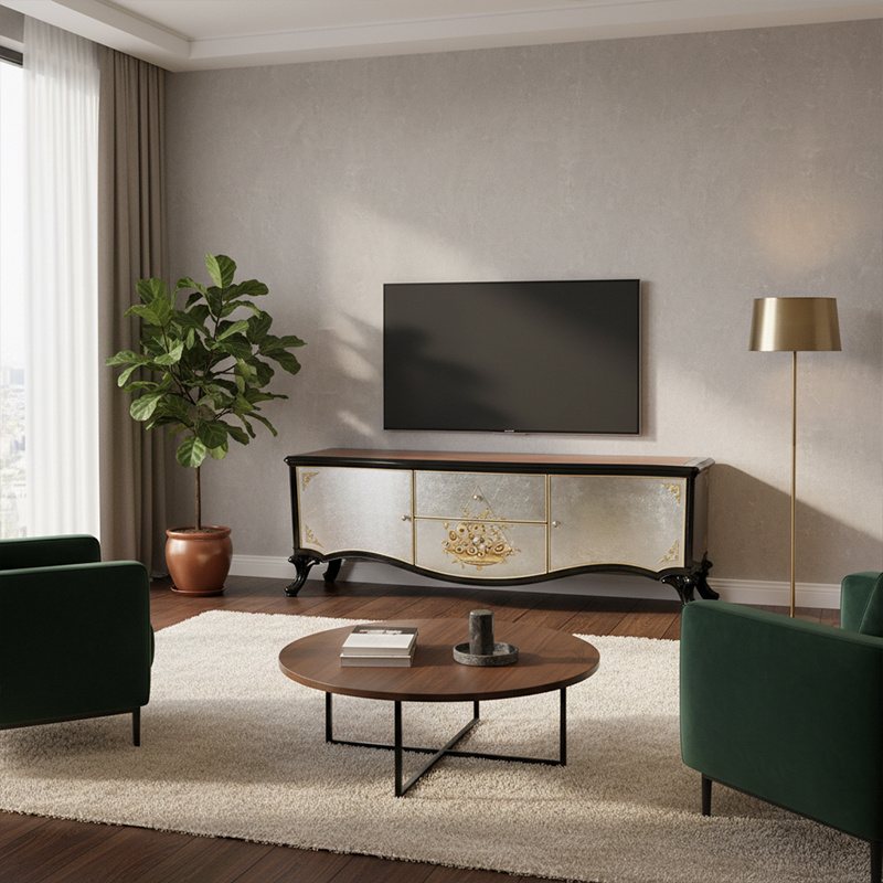 EKAR Florentine Luxury Media Console | Hand-Painted Silver Leaf TV Stand |,EKAR FURNITURE CO.,LTD,EKAR Florentine Luxury Media Console | Hand-Painted Silver Leaf TV Stand |,foshan furniture factory,custom Furniture factory,china furniture factory