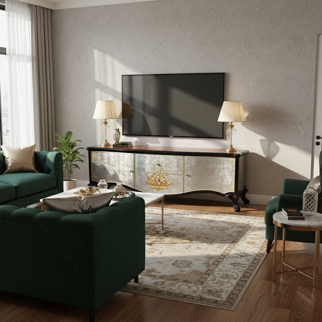 EKAR Florentine Luxury Media Console | Hand-Painted Silver Leaf TV Stand |,MY SHOP,EKAR Florentine Luxury Media Console | Hand-Painted Silver Leaf TV Stand |,foshan furniture factory,custom Furniture factory,china furniture factory