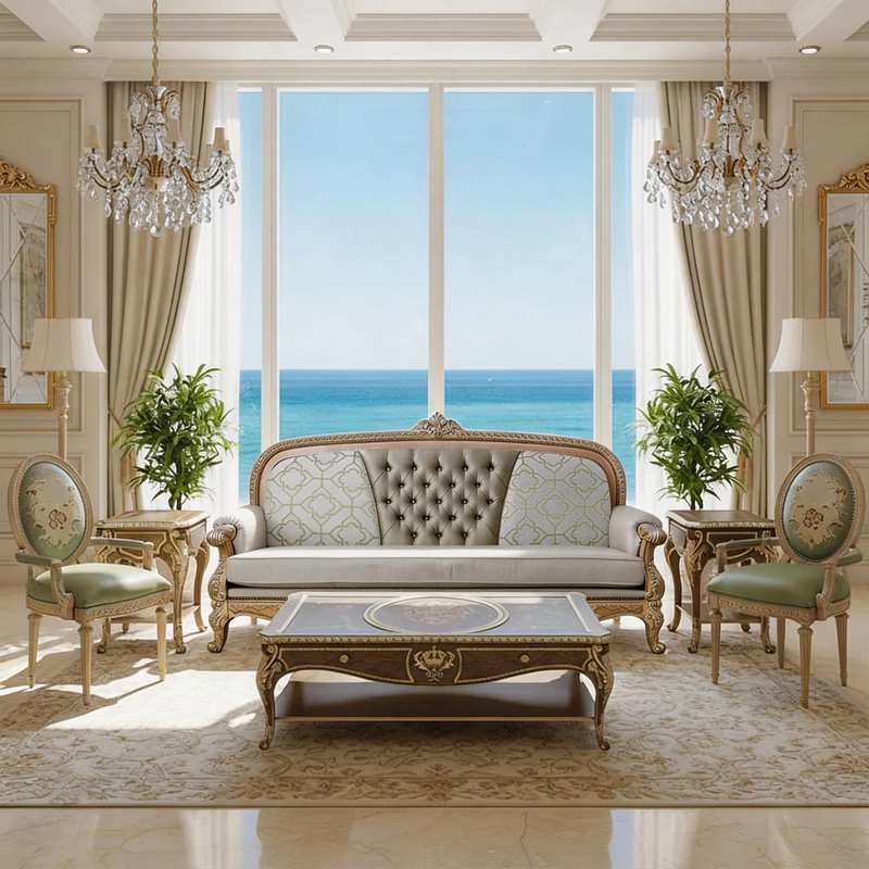 EKAR Genevieve Estate Hand-Carved Wood Sofa with Mixed-Texture Upholstery,EKAR FURNITURE CO.,LTD,EKAR Genevieve Estate Hand-Carved Wood Sofa with Mixed-Texture Upholstery,foshan furniture factory,custom Furniture factory,china furniture factory