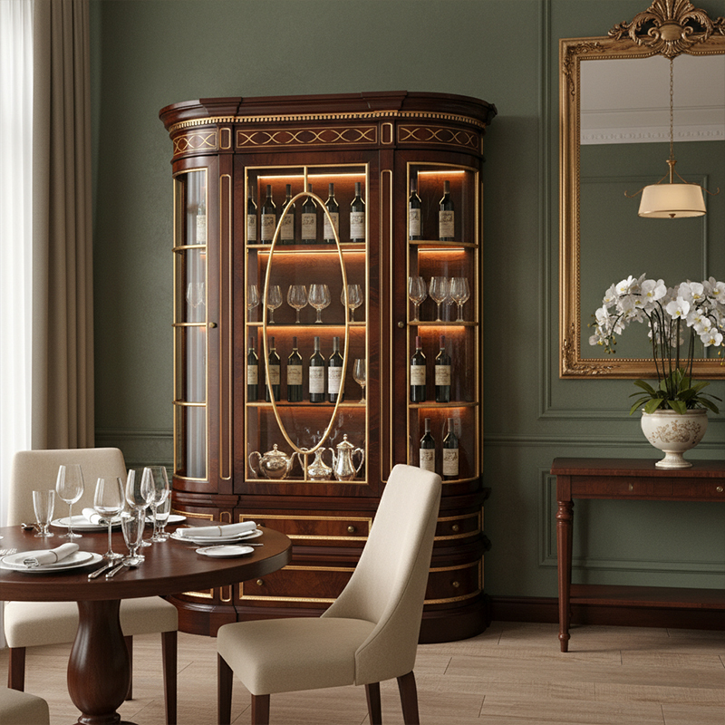 EKAR Royal Regency Luxury Wine Cabinet | English Style Bow-Front Glass Display Case |,EKAR FURNITURE CO.,LTD,EKAR Royal Regency Luxury Wine Cabinet | English Style Bow-Front Glass Display Case |,foshan furniture factory,custom Furniture factory,china furniture factory