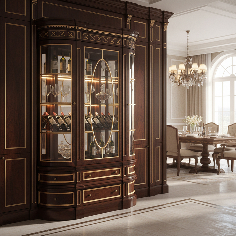 EKAR Royal Regency Luxury Wine Cabinet | English Style Bow-Front Glass Display Case |,EKAR FURNITURE CO.,LTD,EKAR Royal Regency Luxury Wine Cabinet | English Style Bow-Front Glass Display Case |,foshan furniture factory,custom Furniture factory,china furniture factory