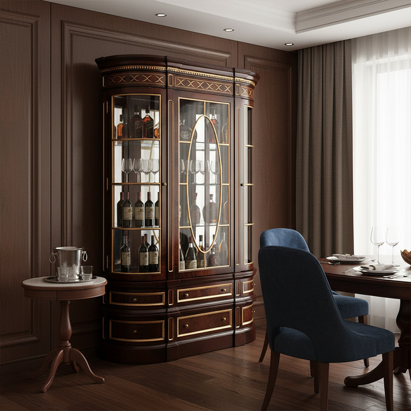 EKAR Royal Regency Luxury Wine Cabinet | English Style Bow-Front Glass Display Case |,EKAR FURNITURE CO.,LTD,EKAR Royal Regency Luxury Wine Cabinet | English Style Bow-Front Glass Display Case |,foshan furniture factory,custom Furniture factory,china furniture factory