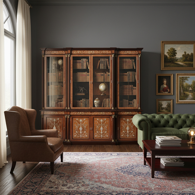 EKAR Imperial Heritage Luxury Bookcase | Traditional English Style Inlaid Library Cabinet |,MY SHOP,EKAR Imperial Heritage Luxury Bookcase | Traditional English Style Inlaid Library Cabinet |,foshan furniture factory,custom Furniture factory,china furniture factory