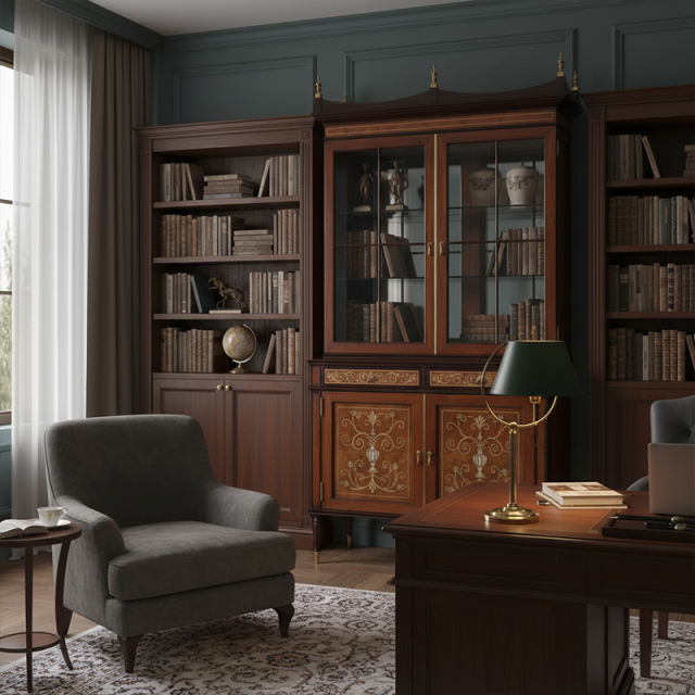 EKAR St. James Heritage Luxury Bookcase | Hand-Inlaid English Style Display Cabinet |,MY SHOP,EKAR St. James Heritage Luxury Bookcase | Hand-Inlaid English Style Display Cabinet |,foshan furniture factory,custom Furniture factory,china furniture factory