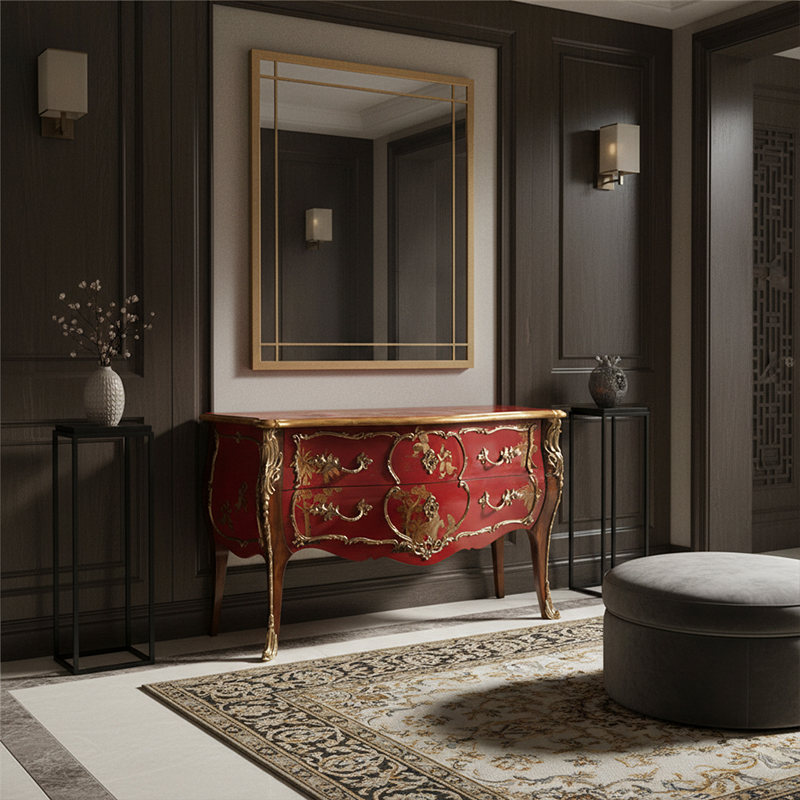 EKAR Imperial Vermilion Hall Cabinet | Ornate British Style Hand-Painted Commode | Premium Custom Furniture,EKAR FURNITURE CO.,LTD,EKAR Imperial Vermilion Hall Cabinet | Ornate British Style Hand-Painted Commode | Premium Custom Furniture,foshan furniture factory,custom Furniture factory,china furniture factory