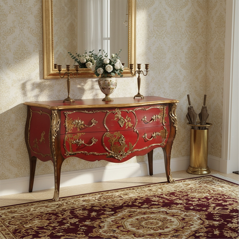EKAR Imperial Vermilion Hall Cabinet | Ornate British Style Hand-Painted Commode | Premium Custom Furniture,EKAR FURNITURE CO.,LTD,EKAR Imperial Vermilion Hall Cabinet | Ornate British Style Hand-Painted Commode | Premium Custom Furniture,foshan furniture factory,custom Furniture factory,china furniture factory
