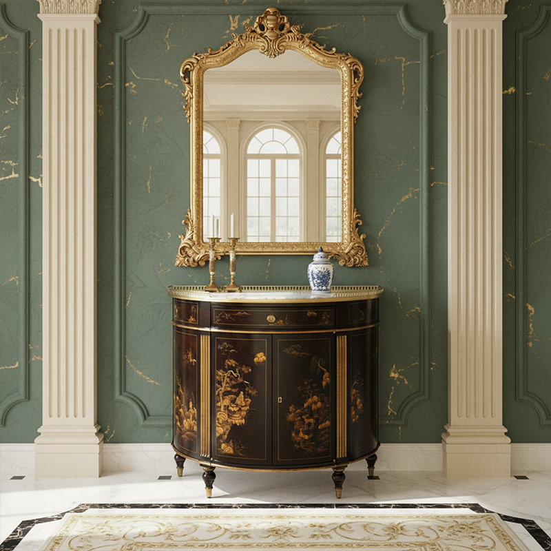 EKAR Dynasty Heritage Luxury Entryway Cabinet | Hand-Painted Chinoiserie Demilune Console |,EKAR FURNITURE CO.,LTD,EKAR Dynasty Heritage Luxury Entryway Cabinet | Hand-Painted Chinoiserie Demilune Console |,foshan furniture factory,custom Furniture factory,china furniture factory