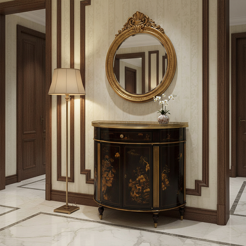 EKAR Dynasty Heritage Luxury Entryway Cabinet | Hand-Painted Chinoiserie Demilune Console |,EKAR FURNITURE CO.,LTD,EKAR Dynasty Heritage Luxury Entryway Cabinet | Hand-Painted Chinoiserie Demilune Console |,foshan furniture factory,custom Furniture factory,china furniture factory