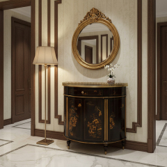 EKAR Dynasty Heritage Luxury Entryway Cabinet | Hand-Painted Chinoiserie Demilune Console |,MY SHOP,EKAR Dynasty Heritage Luxury Entryway Cabinet | Hand-Painted Chinoiserie Demilune Console |,foshan furniture factory,custom Furniture factory,china furniture factory