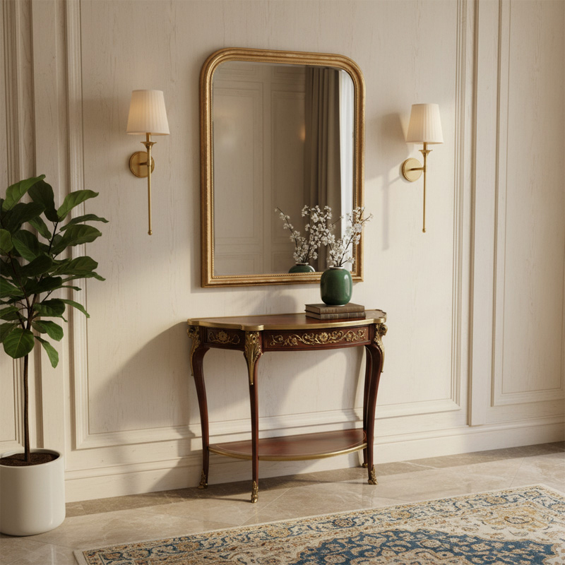 EKAR Sovereign Manor Luxury Console Table | British Style Hand-Inlaid Demilune Hall Cabinet |EKAR FURNITUR,EKAR FURNITURE CO.,LTD,EKAR Sovereign Manor Luxury Console Table | British Style Hand-Inlaid Demilune Hall Cabinet |EKAR FURNITUR,foshan furniture factory,custom Furniture factory,china furniture factory