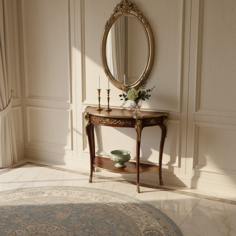 EKAR Sovereign Manor Luxury Console Table | British Style Hand-Inlaid Demilune Hall Cabinet |EKAR FURNITUR,EKAR FURNITURE CO.,LTD,EKAR Sovereign Manor Luxury Console Table | British Style Hand-Inlaid Demilune Hall Cabinet |EKAR FURNITUR,foshan furniture factory,custom Furniture factory,china furniture factory