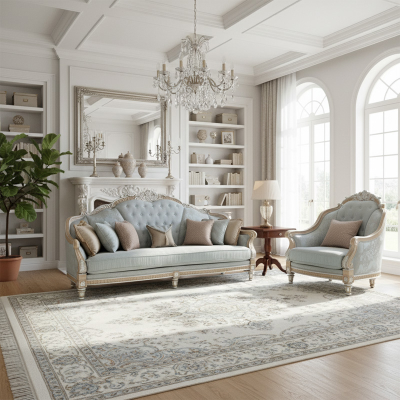 EKAR Versailles Sky-Mist Luxury Sofa | Hand-Carved American Classical Living Room Couch |,EKAR FURNITURE CO.,LTD,EKAR Versailles Sky-Mist Luxury Sofa | Hand-Carved American Classical Living Room Couch |,foshan furniture factory,custom Furniture factory,china furniture factory
