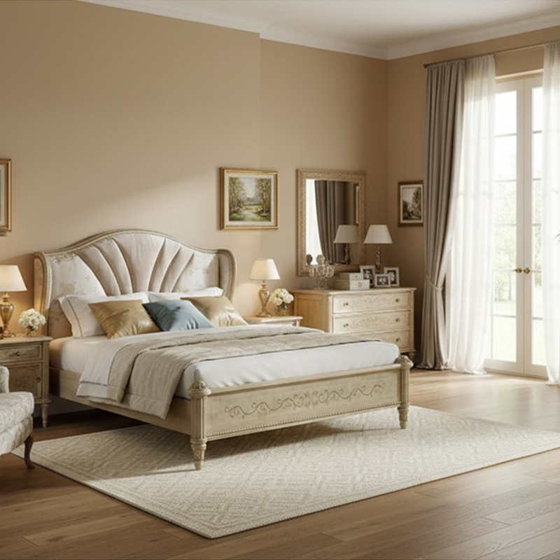 EKAR Aurelia Heritage Luxury Bed | Hand-Carved Champagne Wood Bed Frame | Premium Master Bedroom Furniture,EKAR FURNITURE CO.,LTD,EKAR Aurelia Heritage Luxury Bed | Hand-Carved Champagne Wood Bed Frame | Premium Master Bedroom Furniture,foshan furniture factory,custom Furniture factory,china furniture factory