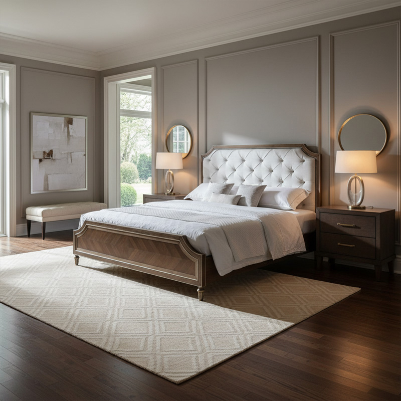 EKAR Belvedere Heritage Luxury Bed | American Classic Tufted Headboard & Inlaid Wood Bed Frame,EKAR FURNITURE CO.,LTD,EKAR Belvedere Heritage Luxury Bed | American Classic Tufted Headboard & Inlaid Wood Bed Frame,foshan furniture factory,custom Furniture factory,china furniture factory