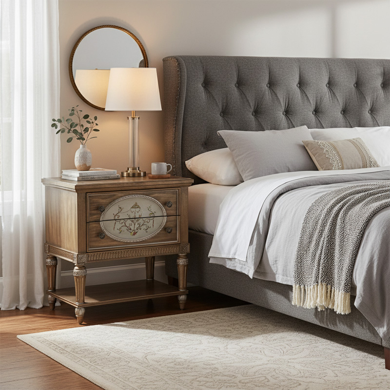 EKAR Heirloom Medallion Nightstand | Luxury Hand-Painted English Style Bedside Table | EKAR FURNITURE,EKAR FURNITURE CO.,LTD,EKAR Heirloom Medallion Nightstand | Luxury Hand-Painted English Style Bedside Table | EKAR FURNITURE,foshan furniture factory,custom Furniture factory,china furniture factory