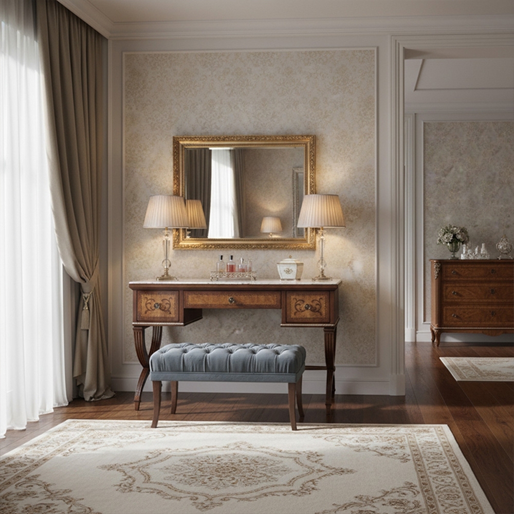 Luxury Antique Dark Wood Vanity Desk | Handcrafted Classical Makeup Table - EKAR FURNITURE,EKAR FURNITURE CO.,LTD,Luxury Antique Dark Wood Vanity Desk | Handcrafted Classical Makeup Table - EKAR FURNITURE,foshan furniture factory,custom Furniture factory,china furniture factory