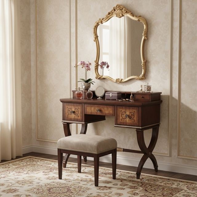 Luxury Antique Dark Wood Vanity Desk | Handcrafted Classical Makeup Table - EKAR FURNITURE,MY SHOP,Luxury Antique Dark Wood Vanity Desk | Handcrafted Classical Makeup Table - EKAR FURNITURE,foshan furniture factory,custom Furniture factory,china furniture factory