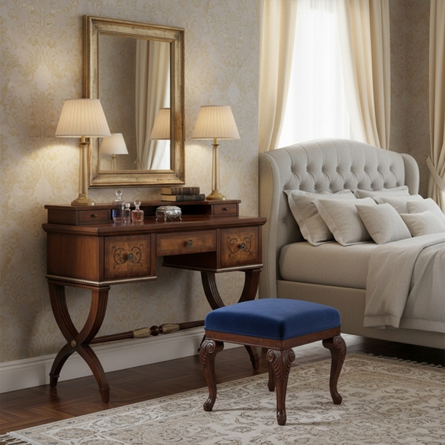 Luxury Antique Dark Wood Vanity Desk | Handcrafted Classical Makeup Table - EKAR FURNITURE,MY SHOP,Luxury Antique Dark Wood Vanity Desk | Handcrafted Classical Makeup Table - EKAR FURNITURE,foshan furniture factory,custom Furniture factory,china furniture factory