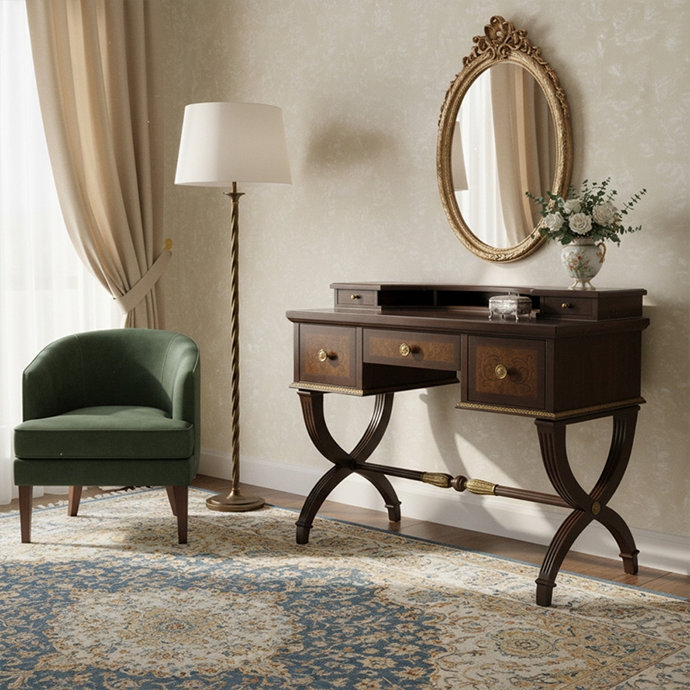 Luxury Antique Dark Wood Vanity Desk | Handcrafted Classical Makeup Table - EKAR FURNITURE,EKAR FURNITURE CO.,LTD,Luxury Antique Dark Wood Vanity Desk | Handcrafted Classical Makeup Table - EKAR FURNITURE,foshan furniture factory,custom Furniture factory,china furniture factory
