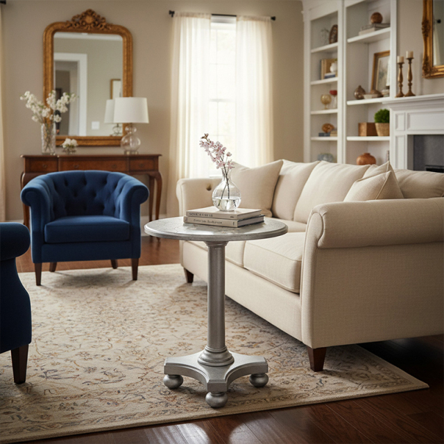 Argento Metallic Column Side Table - Luxury American Classical Silver Accent Table | EKAR FURNITURE,EKAR FURNITURE CO.,LTD,Argento Metallic Column Side Table - Luxury American Classical Silver Accent Table | EKAR FURNITURE,foshan furniture factory,custom Furniture factory,china furniture factory