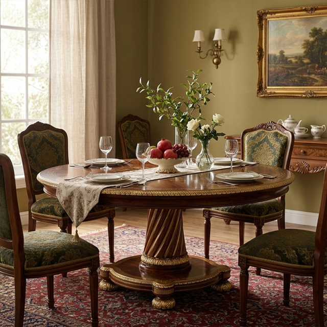 EKAR Furniture | Sovereign Estate Grand Marquetry Dining Table - Luxury American Classical Pedestal Table,MY SHOP,EKAR Furniture | Sovereign Estate Grand Marquetry Dining Table - Luxury American Classical Pedestal Table,foshan furniture factory,custom Furniture factory,china furniture factory
