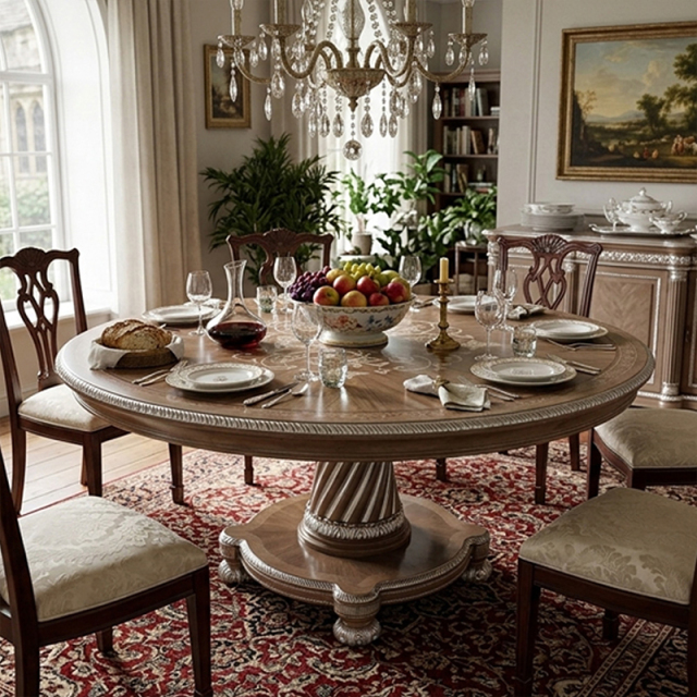 EKAR Furniture | Sovereign Estate Grand Marquetry Dining Table - Luxury American Classical Pedestal Table,MY SHOP,EKAR Furniture | Sovereign Estate Grand Marquetry Dining Table - Luxury American Classical Pedestal Table,foshan furniture factory,custom Furniture factory,china furniture factory