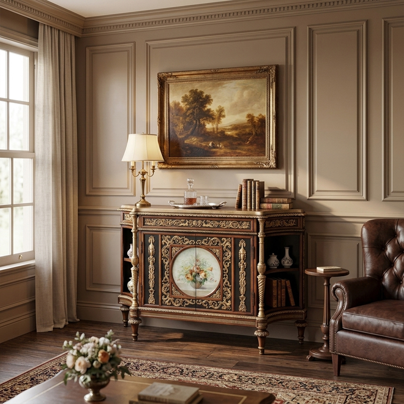 EKAR Furniture | Imperial Flora Hand-Painted Sideboard - Luxury Neoclassical Credenza,MY SHOP,EKAR Furniture | Imperial Flora Hand-Painted Sideboard - Luxury Neoclassical Credenza,foshan furniture factory,custom Furniture factory,china furniture factory