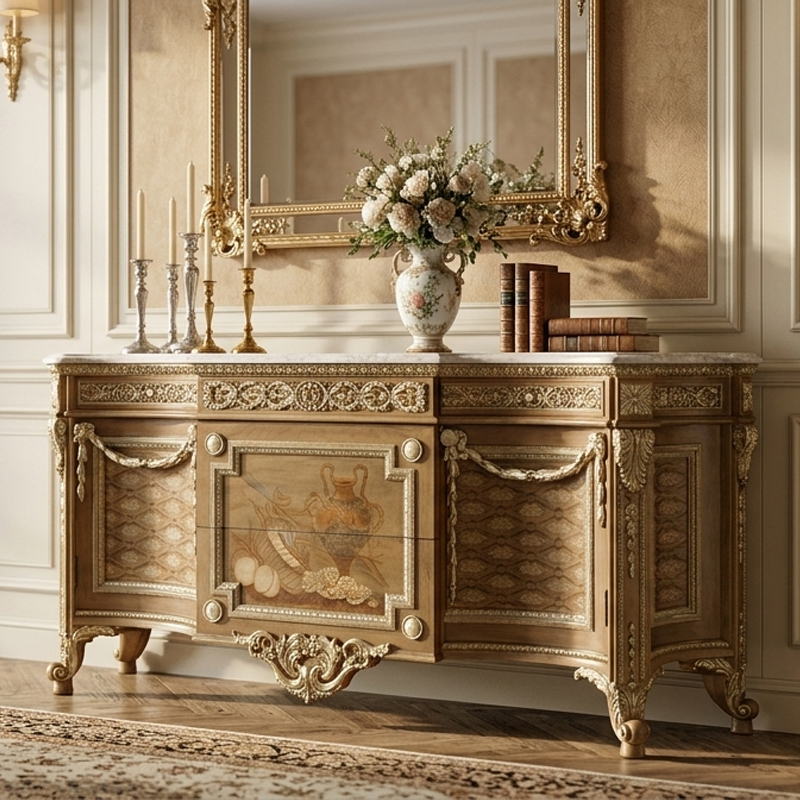 EKAR Furniture | Grand Estate Heritage Marble-Top Sideboard - Luxury American Classical Credenza,MY SHOP,EKAR Furniture | Grand Estate Heritage Marble-Top Sideboard - Luxury American Classical Credenza,foshan furniture factory,custom Furniture factory,china furniture factory