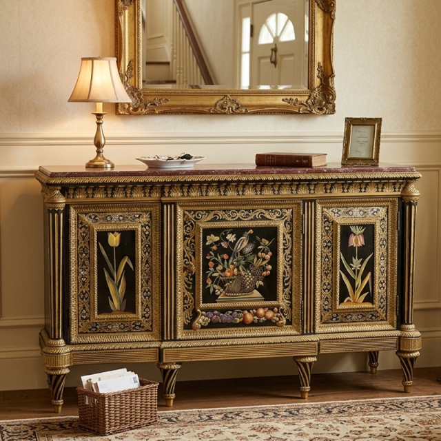 Botanical Grandeur Hand-Painted Gilded Console | Luxury American ClassicalEntryway Cabinet by EKAR FURNITUR,EKAR FURNITURE CO.,LTD,Botanical Grandeur Hand-Painted Gilded Console | Luxury American ClassicalEntryway Cabinet by EKAR FURNITUR,foshan furniture factory,custom Furniture factory,china furniture factory