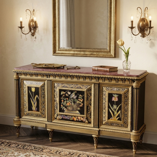 Botanical Grandeur Hand-Painted Gilded Console | Luxury American ClassicalEntryway Cabinet by EKAR FURNITUR,EKAR FURNITURE CO.,LTD,Botanical Grandeur Hand-Painted Gilded Console | Luxury American ClassicalEntryway Cabinet by EKAR FURNITUR,foshan furniture factory,custom Furniture factory,china furniture factory
