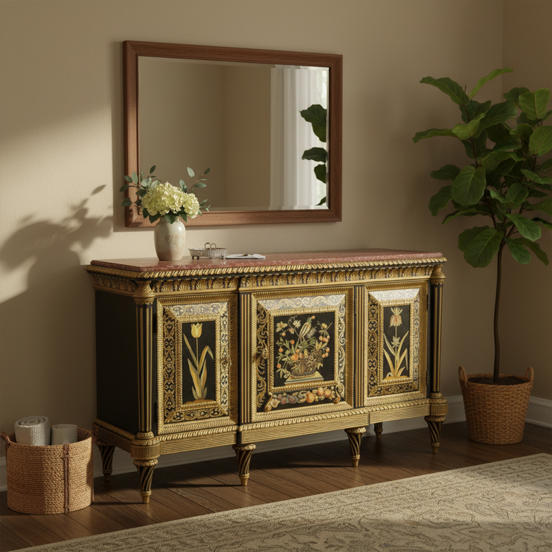 Botanical Grandeur Hand-Painted Gilded Console | Luxury American ClassicalEntryway Cabinet by EKAR FURNITUR,EKAR FURNITURE CO.,LTD,Botanical Grandeur Hand-Painted Gilded Console | Luxury American ClassicalEntryway Cabinet by EKAR FURNITUR,foshan furniture factory,custom Furniture factory,china furniture factory