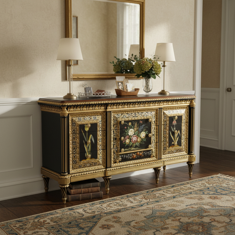 Savoy Floral Masterpiece Gilded Console | Luxury American Classical Entryway Cabinet by EKAR FURNITURE,EKAR FURNITURE CO.,LTD,Savoy Floral Masterpiece Gilded Console | Luxury American Classical Entryway Cabinet by EKAR FURNITURE,foshan furniture factory,custom Furniture factory,china furniture factory