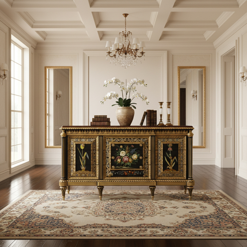Savoy Floral Masterpiece Gilded Console | Luxury American Classical Entryway Cabinet by EKAR FURNITURE,EKAR FURNITURE CO.,LTD,Savoy Floral Masterpiece Gilded Console | Luxury American Classical Entryway Cabinet by EKAR FURNITURE,foshan furniture factory,custom Furniture factory,china furniture factory