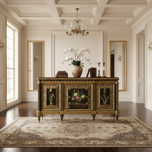 Savoy Floral Masterpiece Gilded Console | Luxury American Classical Entryway Cabinet by EKAR FURNITURE,EKAR FURNITURE CO.,LTD,Savoy Floral Masterpiece Gilded Console | Luxury American Classical Entryway Cabinet by EKAR FURNITURE,foshan furniture factory,custom Furniture factory,china furniture factory