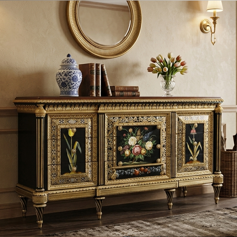Savoy Floral Masterpiece Gilded Console | Luxury American Classical Entryway Cabinet by EKAR FURNITURE,EKAR FURNITURE CO.,LTD,Savoy Floral Masterpiece Gilded Console | Luxury American Classical Entryway Cabinet by EKAR FURNITURE,foshan furniture factory,custom Furniture factory,china furniture factory