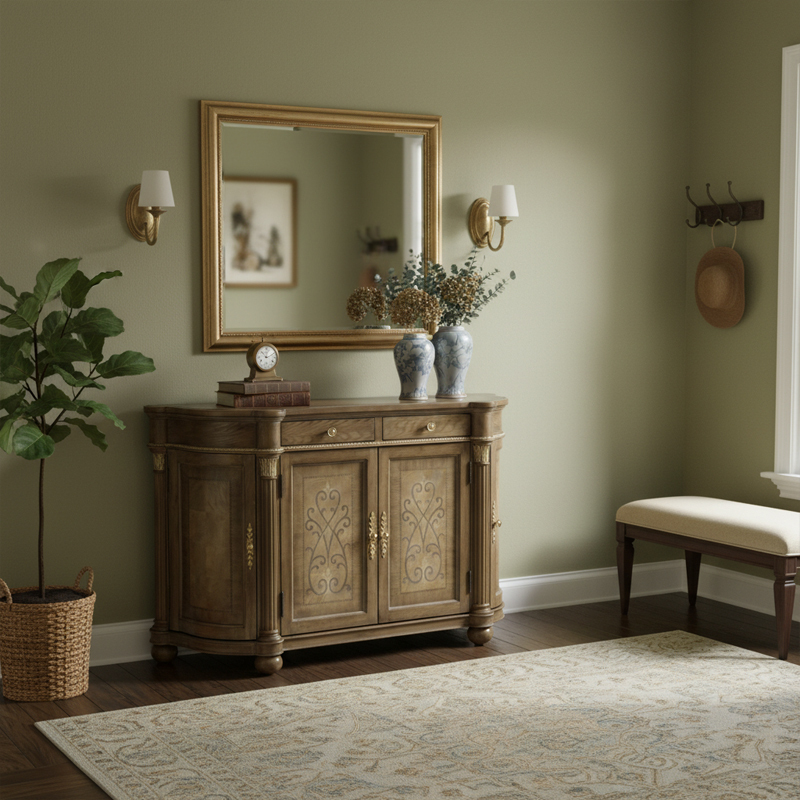 Aurelian Estate Bow-Front Classical Console | Luxury American Style Entryway Cabinet by EKAR FURNITURE,EKAR FURNITURE CO.,LTD,Aurelian Estate Bow-Front Classical Console | Luxury American Style Entryway Cabinet by EKAR FURNITURE,foshan furniture factory,custom Furniture factory,china furniture factory