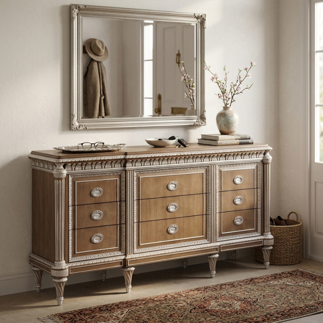 Regency Manor Silver-Accented Sideboard | Luxury American Classical Entryway Console by EKAR FURNITURE,EKAR FURNITURE CO.,LTD,Regency Manor Silver-Accented Sideboard | Luxury American Classical Entryway Console by EKAR FURNITURE,foshan furniture factory,custom Furniture factory,china furniture factory