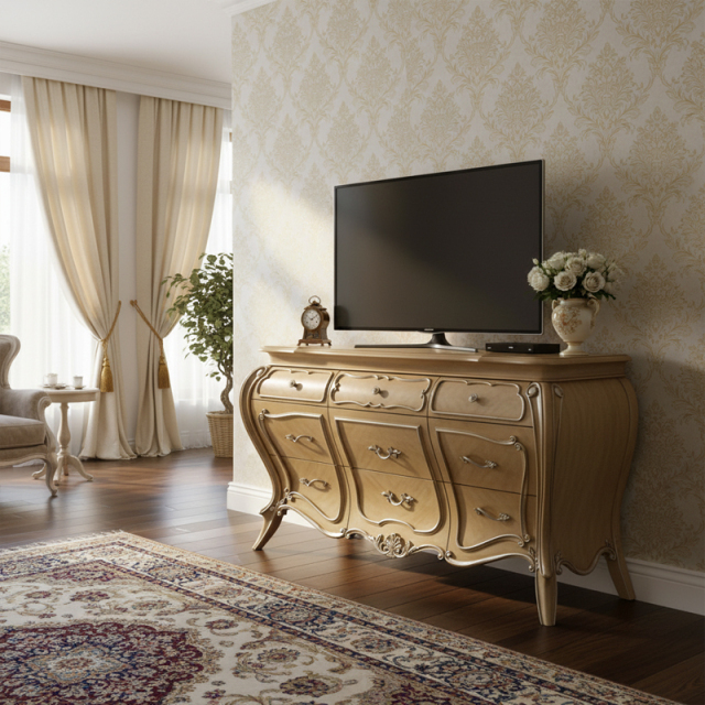 Marquesa Champagne Gilded Sideboard | Luxury American Classical Bombe Chest by EKAR FURNITURE,EKAR FURNITURE CO.,LTD,Marquesa Champagne Gilded Sideboard | Luxury American Classical Bombe Chest by EKAR FURNITURE,foshan furniture factory,custom Furniture factory,china furniture factory