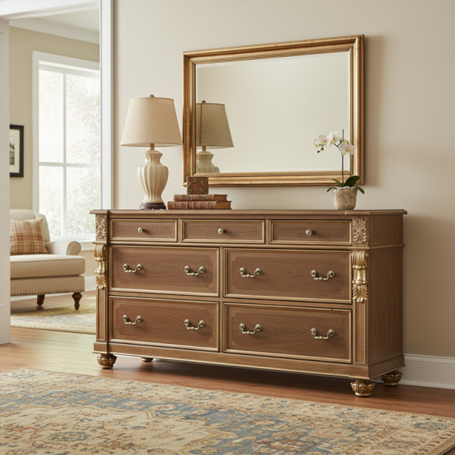 Regency Estate Classical American Sideboard | Luxury 7-Drawer Wood Buffet by EKAR FURNITURE,EKAR FURNITURE CO.,LTD,Regency Estate Classical American Sideboard | Luxury 7-Drawer Wood Buffet by EKAR FURNITURE,foshan furniture factory,custom Furniture factory,china furniture factory