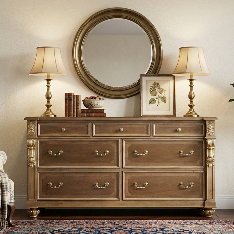 Regency Estate Classical American Sideboard | Luxury 7-Drawer Wood Buffet by EKAR FURNITURE,EKAR FURNITURE CO.,LTD,Regency Estate Classical American Sideboard | Luxury 7-Drawer Wood Buffet by EKAR FURNITURE,foshan furniture factory,custom Furniture factory,china furniture factory